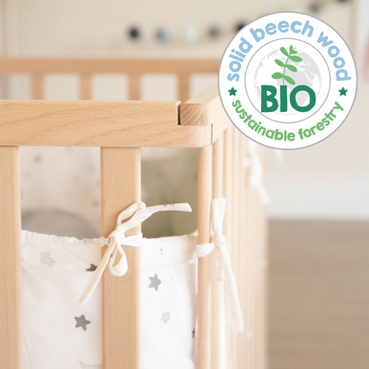 Parc bébé  75 x 100 avec tapis 'Sternenzauber gris' - Bois naturel