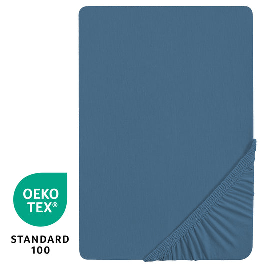 Drap-housse extensible 'Seashells Indigo' - Certifié GOTS & Oeko Tex 100 - Jersey - Bleu