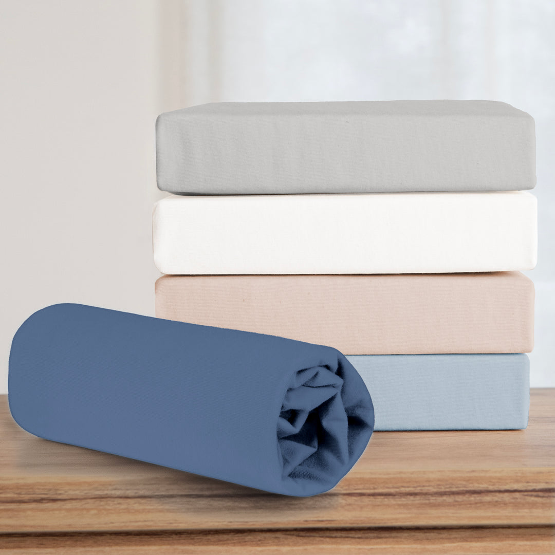 Drap-housse extensible 'Seashells Indigo' - Certifié GOTS & Oeko Tex 100 - Jersey - Bleu
