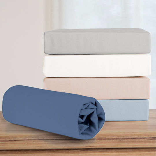 Drap-housse extensible 'Seashells Indigo' - Certifié GOTS & Oeko Tex 100 - Jersey - Bleu