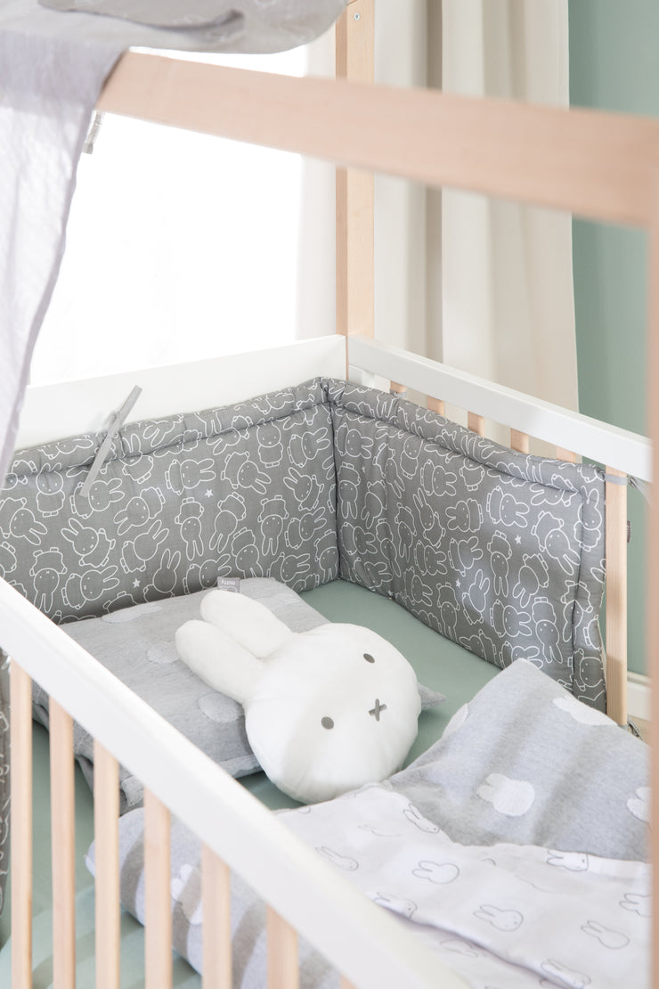 Tour de lit bébé "miffy®" tissé, nid pour lits de bébé et d'enfant, gris