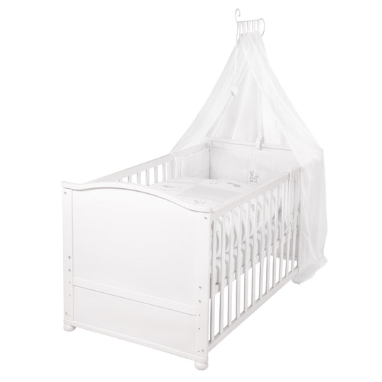 Juego completo de cama 'Fox & Bunny', 70 x 140 cm, convertible, blanca, incluye ropa de cama, dosel, nido y colchón