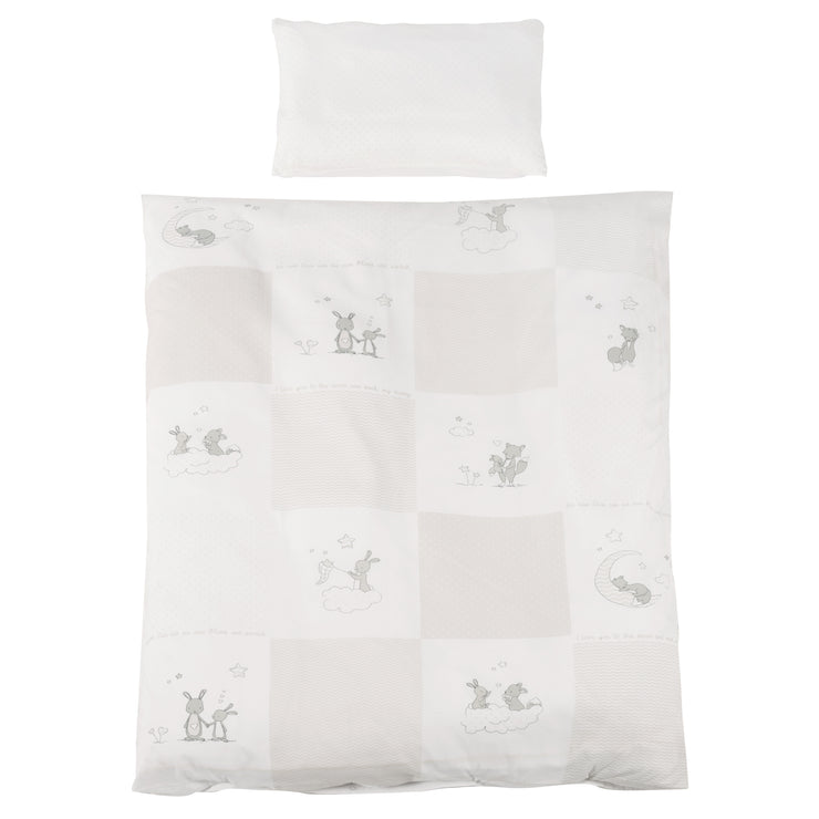 Juego de cama completo 'Fox & Bunny', 70 x 140 cm, convertible, blanco, incl. ropa de cama, dosel, nido y colchón
