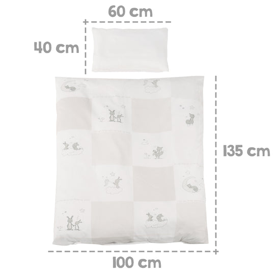 Juego completo de cama 'Fox & Bunny', 70 x 140 cm, convertible, blanca, incluye ropa de cama, dosel, nido y colchón