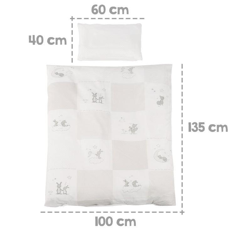 Juego de cama completo 'Fox & Bunny', 70 x 140 cm, convertible, blanco, incl. ropa de cama, dosel, nido y colchón