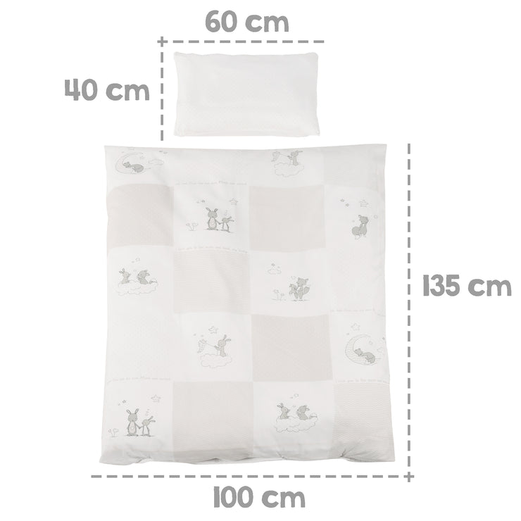 Bed set 'Fox & Bunny', 70 x 140 cm, convertible, white, incl. bed linen, sky, nest & mattress