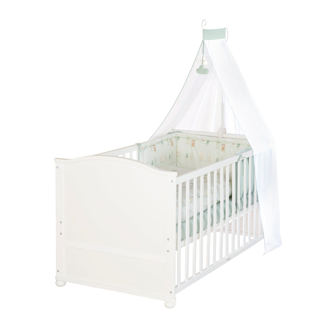 Juego de cama 70 x 140 cm 'Woodland Buddies' - Cuna convertible con accesorios - Blanco / Verde