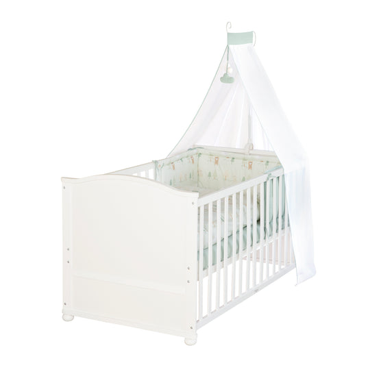 Juego de cama 70 x 140 cm 'Woodland Buddies' - Cuna convertible con accesorios - Blanco / Verde