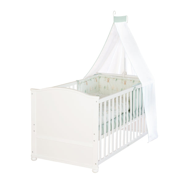 Cuna para bebé en blanco de 70 x 140 cm con textiles en el diseño «Woodland Buddies»