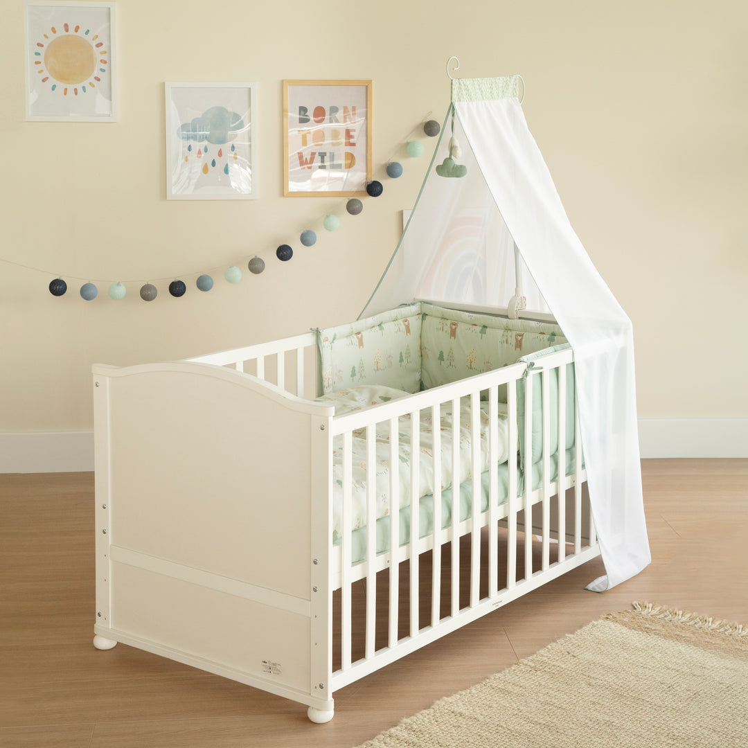 Juego de cama 70 x 140 cm 'Woodland Buddies' - Cuna convertible con accesorios - Blanco / Verde