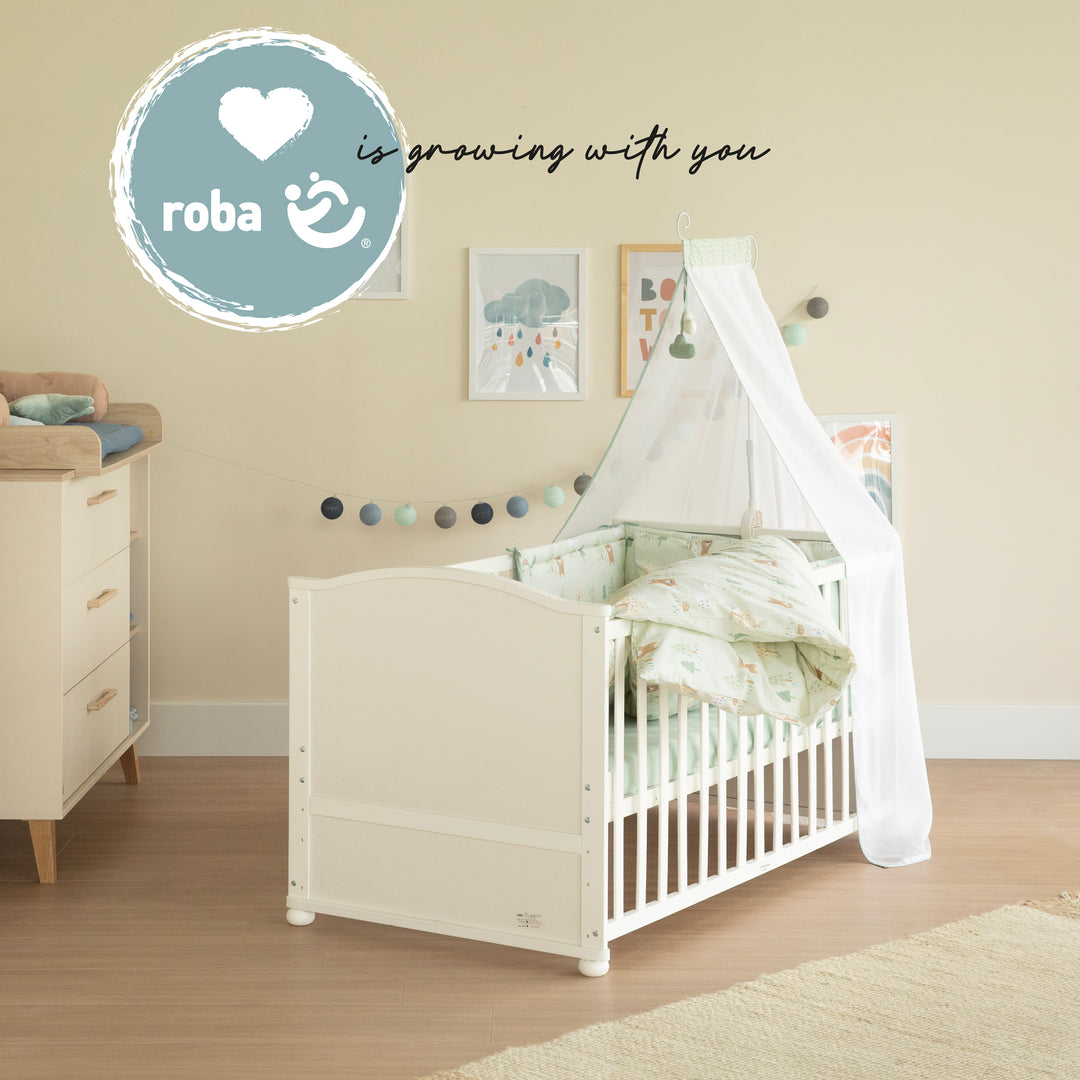 Juego de cama 70 x 140 cm 'Woodland Buddies' - Cuna convertible con accesorios - Blanco / Verde