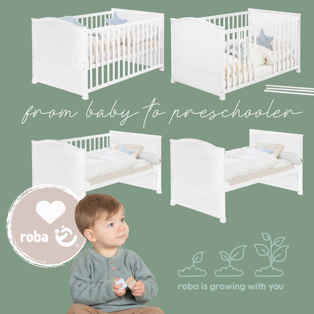 Juego de cama 70 x 140 cm 'Woodland Buddies' - Cuna convertible con accesorios - Blanco / Verde