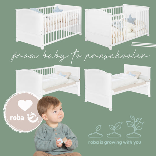 Juego de cama 70 x 140 cm 'Woodland Buddies' - Cuna convertible con accesorios - Blanco / Verde
