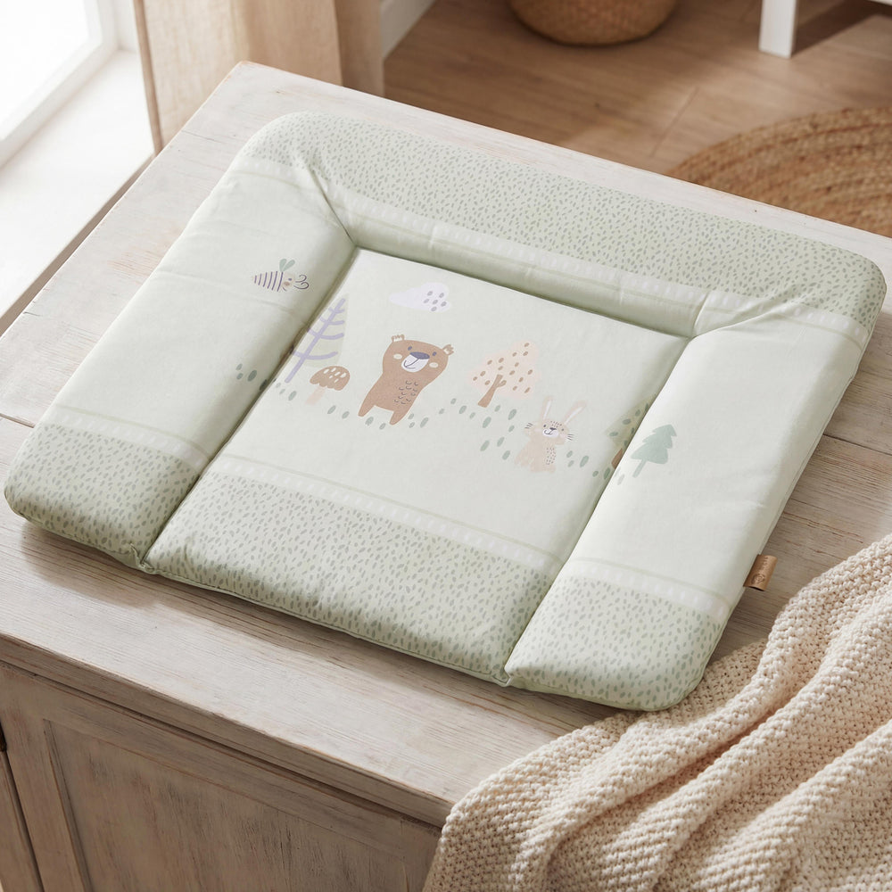 Materasso per fasciatoio 'Woodland Buddies' - 85 x 75 cm - rivestito in PU - verde pastello