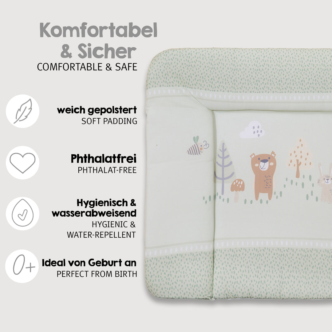 Materasso per fasciatoio 'Woodland Buddies' - 85 x 75 cm - rivestito in PU - verde pastello