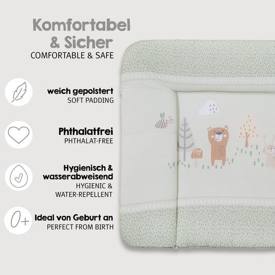 Materasso per fasciatoio 'Woodland Buddies' - 85 x 75 cm - rivestito in PU - verde pastello