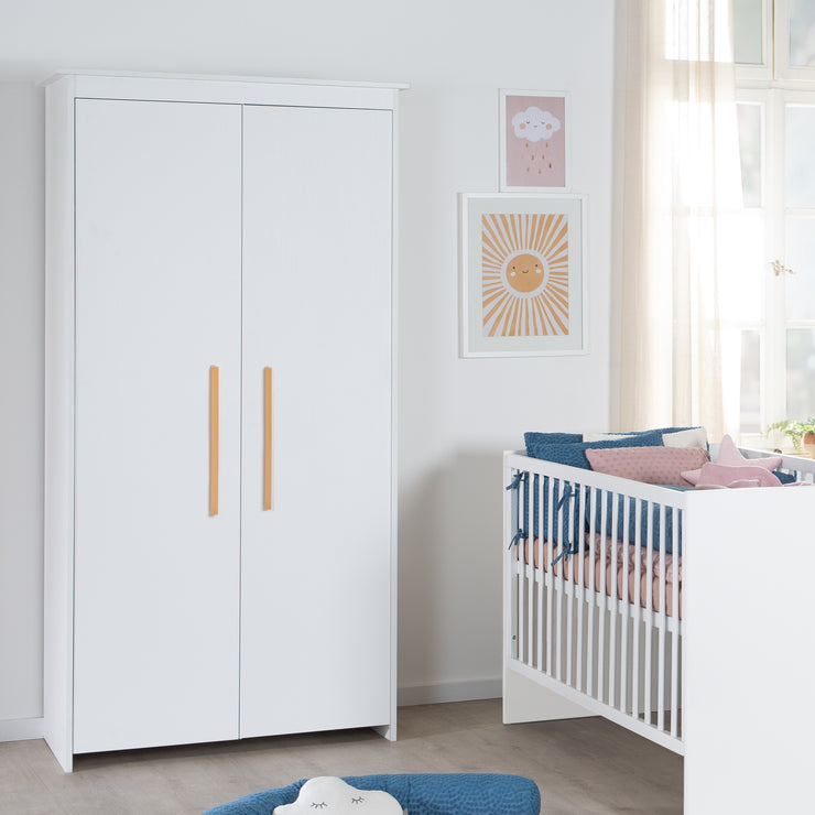 Kinderzimmer 'Lilo' - Kombi-Bett 70x140 + Wickelkommode + Kleiderschrank 2-türig - Weiß