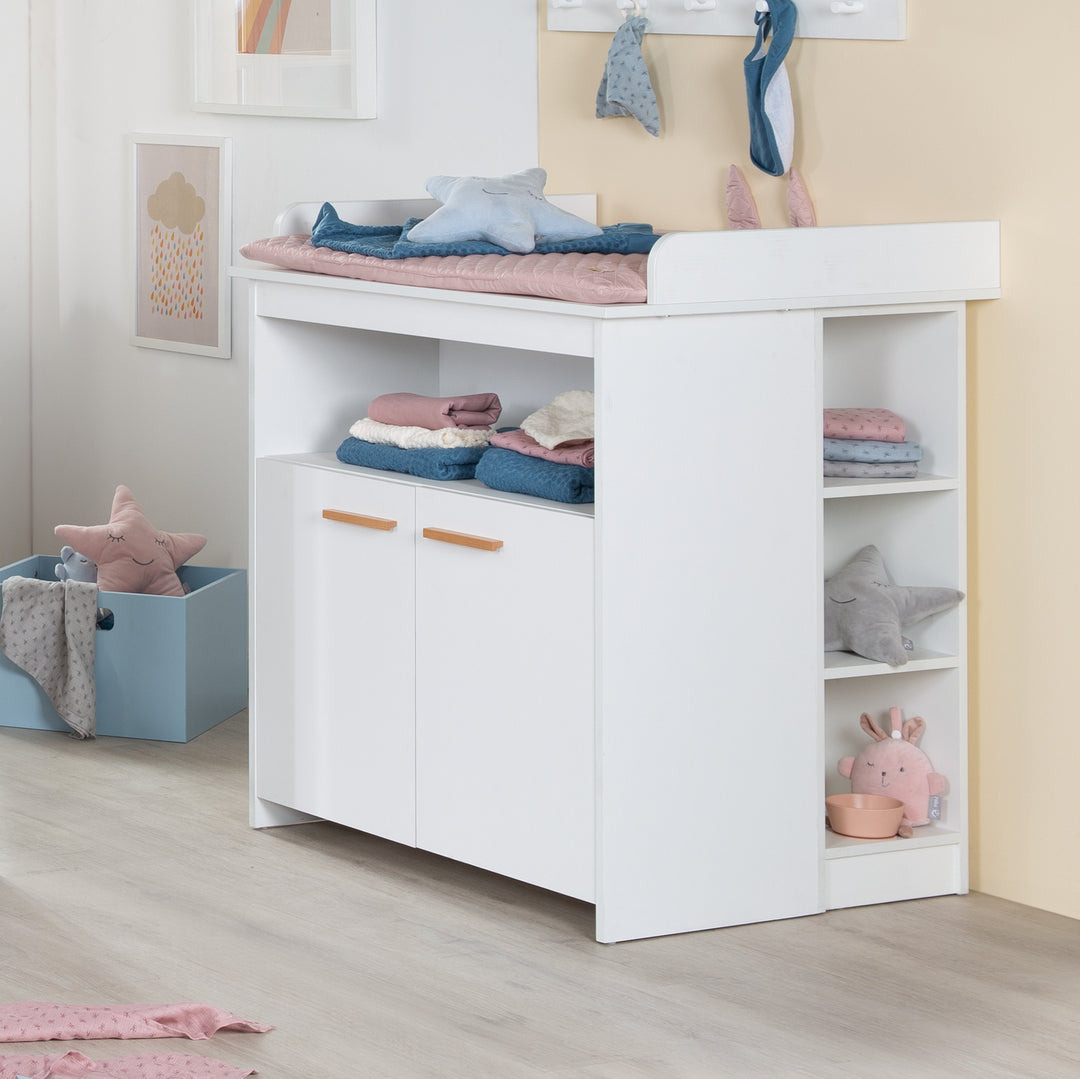 Conjunto de habitación 'Lilo' - Cama combinada 70x140 + Cómoda para cambiar pañales + Armario - Blanco