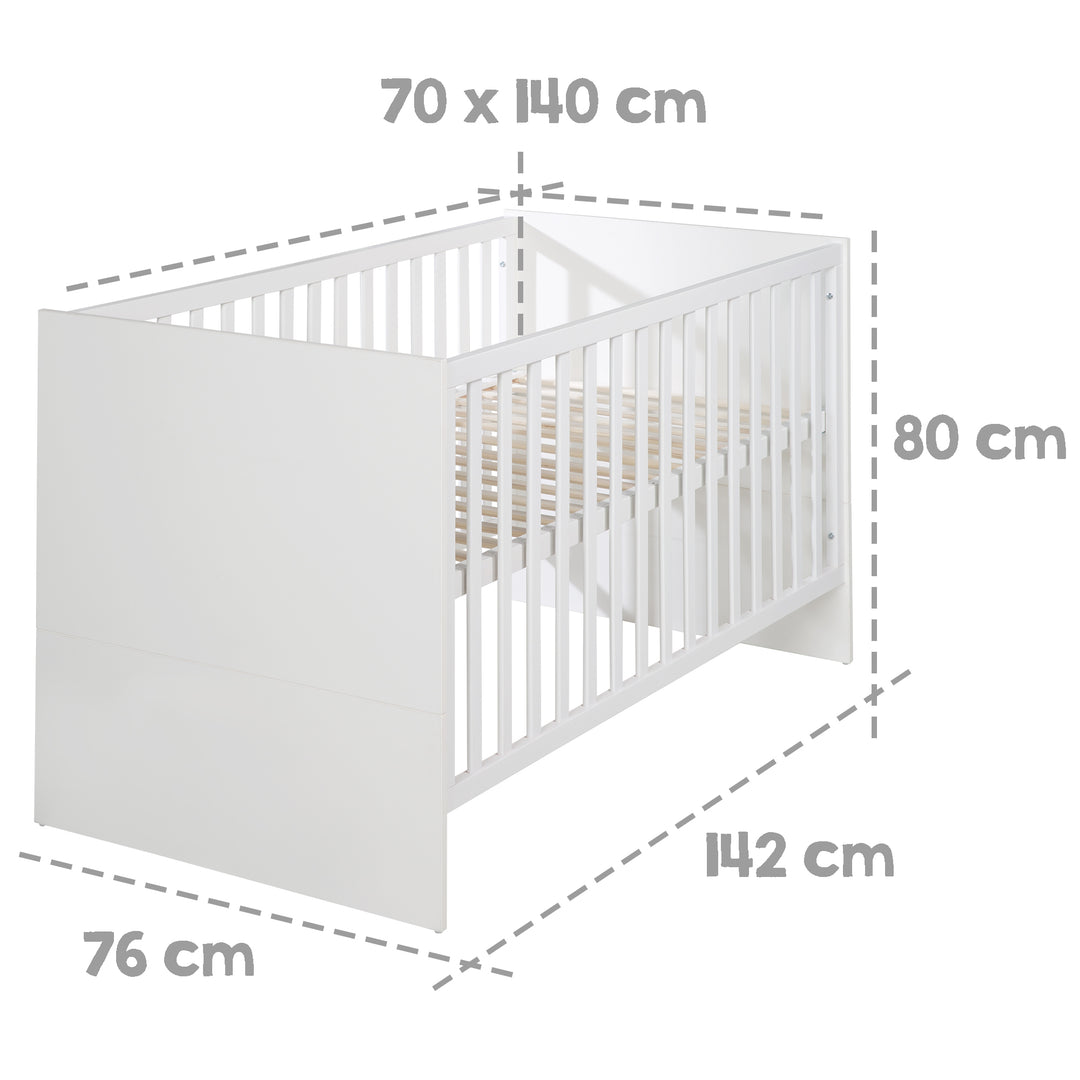 Room Set 'Lilo' - Convertible Bed 70x140 cm + Changing Table + Wardrobe - White