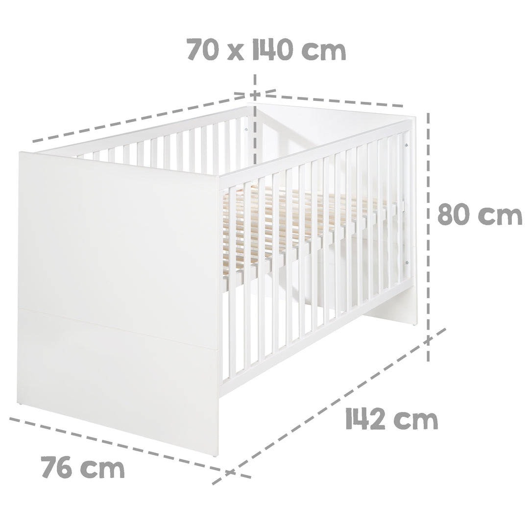 Conjunto de habitación 'Lilo' - Cama combinada 70x140 + Cómoda para cambiar pañales + Armario - Blanco