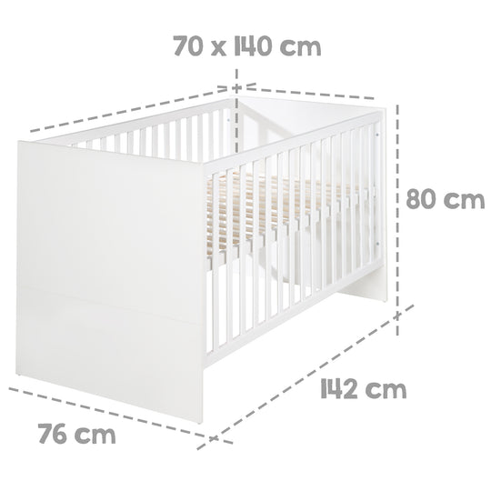 Conjunto de habitación 'Lilo' - Cama combinada 70x140 + Cómoda para cambiar pañales + Armario - Blanco