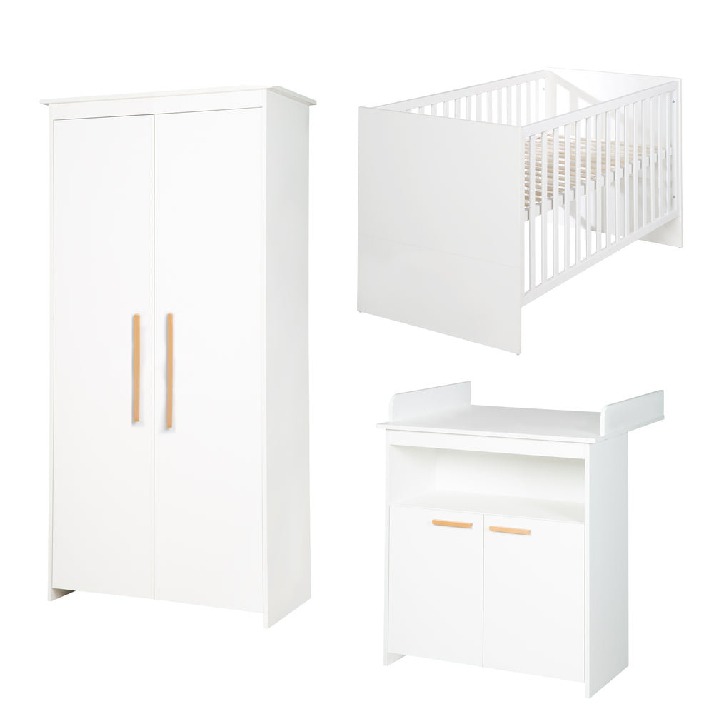 Zimmer Set 'Lilo' - Kombi-Bett 70x140 + Wickelkommode + Kleiderschrank - Weiß