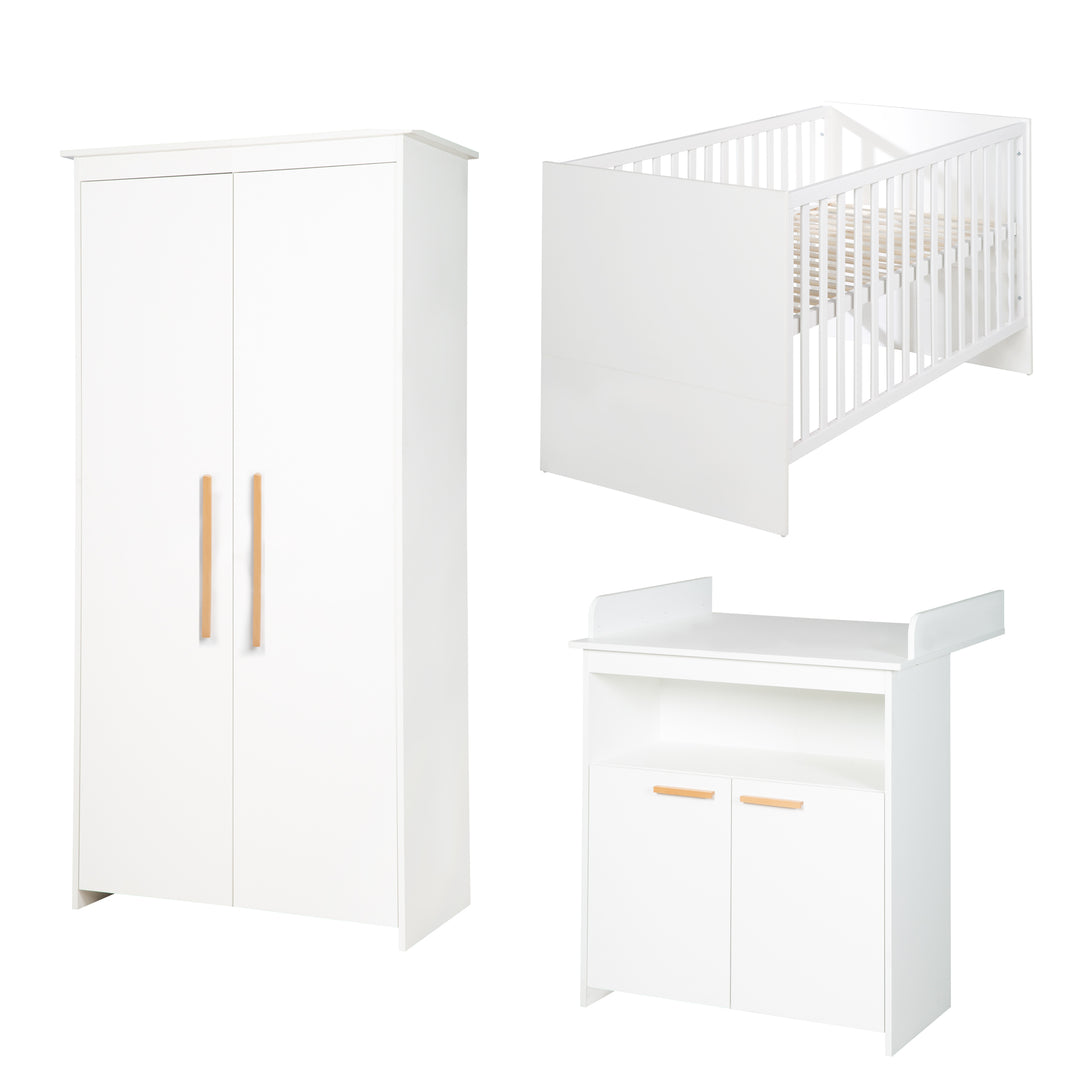 Conjunto de habitación 'Lilo' - Cama combinada 70x140 + Cómoda para cambiar pañales + Armario - Blanco