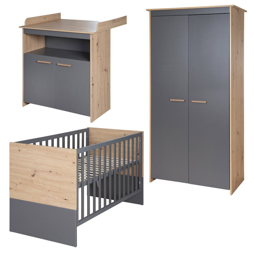 Children's Room Set 'Anna' 3-Piece - Anthracite / Kent Oak Decor