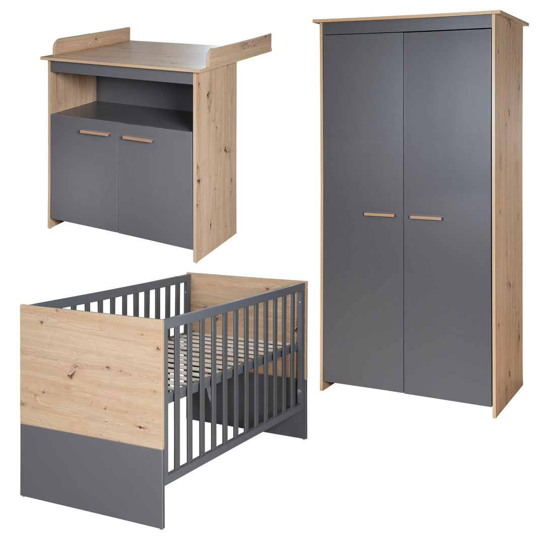 Children's Room Set 'Anna' 3-Piece - Anthracite / Kent Oak Decor