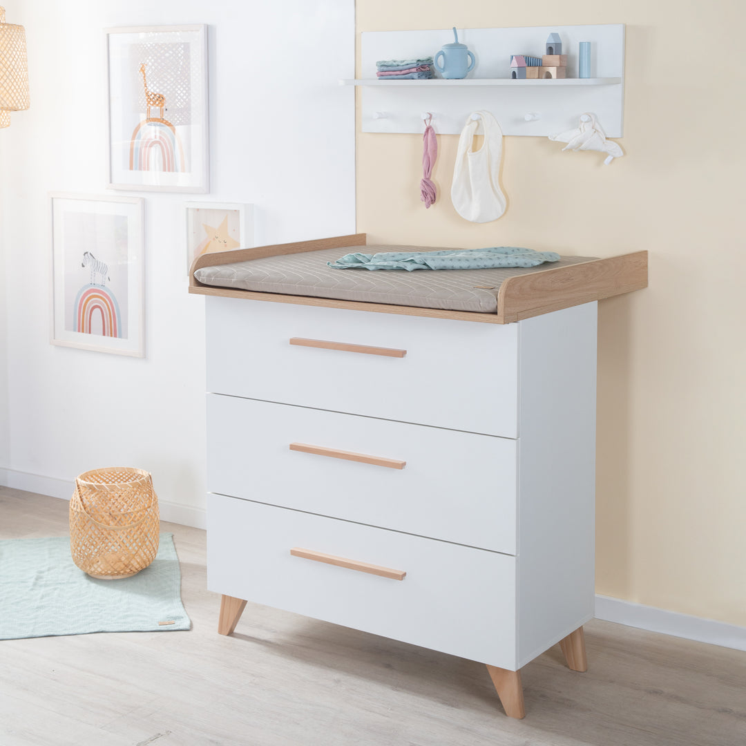 Cameretta per neonati 'Leon' 3 pz - Set di mobili trasformabili - Bianco / Rovere Othello