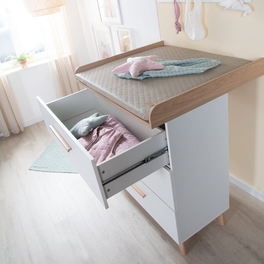 Cameretta per neonati 'Leon' 3 pz - Set di mobili trasformabili - Bianco / Rovere Othello