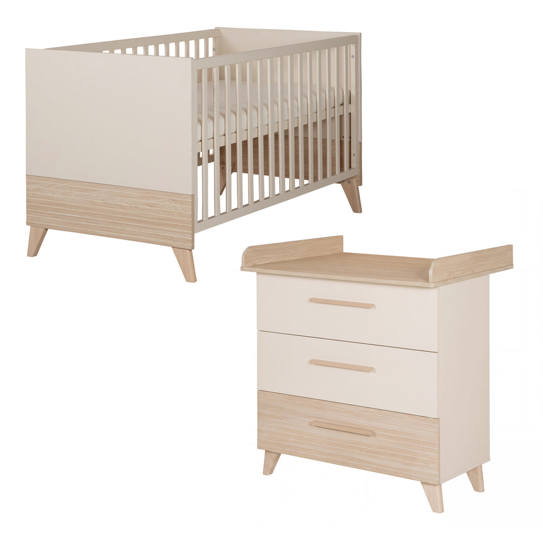 Ensemble de meubles pour bébé ‘Sidney’ 2 pièces – Pieds et poignées en bois massif – Cachemire / Chêne