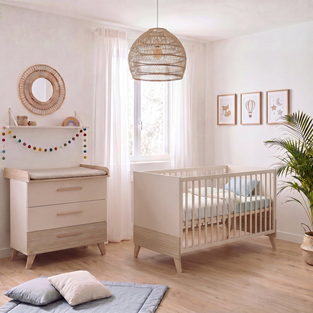 Ensemble de meubles pour bébé ‘Sidney’ 2 pièces – Pieds et poignées en bois massif – Cachemire / Chêne
