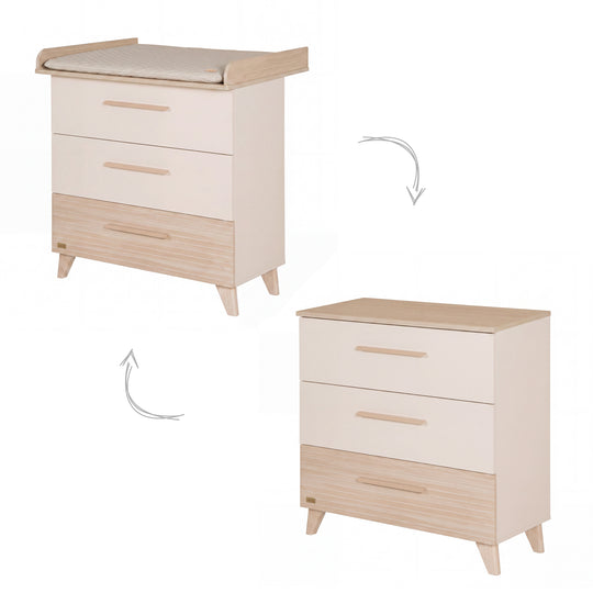 Ensemble de meubles pour bébé ‘Sidney’ 2 pièces – Pieds et poignées en bois massif – Cachemire / Chêne