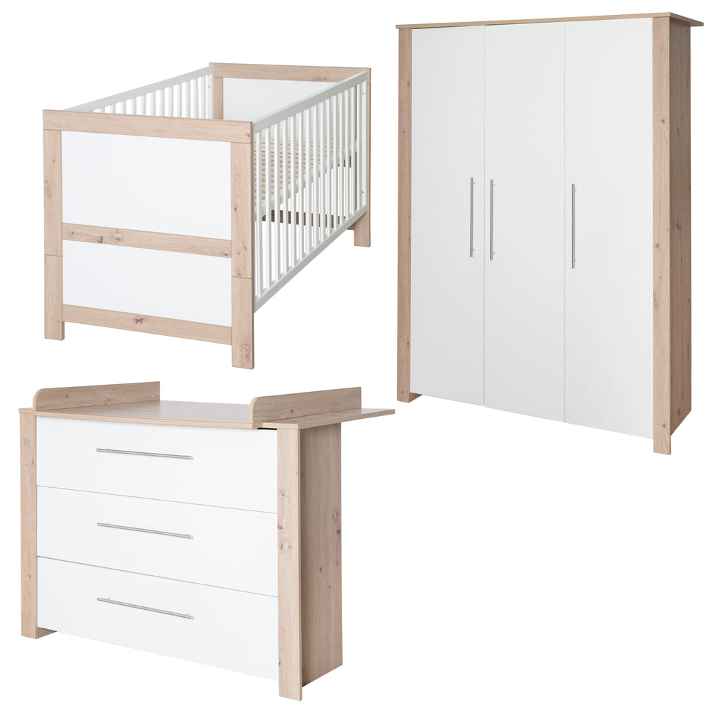 Habitación infantil 'Malo' con cuna infantil 70x140, armario y cómoda para cambiar pañales