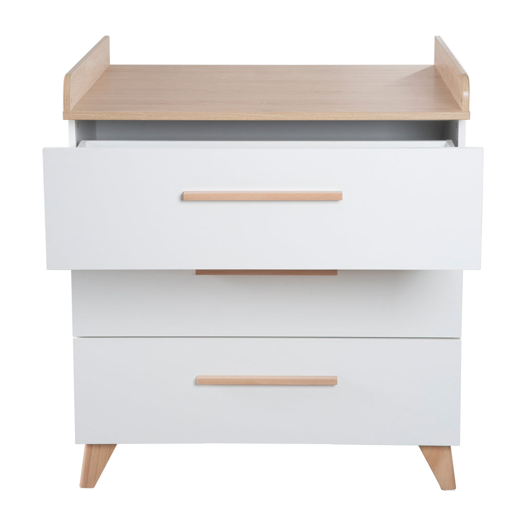 Zimmerset 'Leon' 3-teilig - Kombi-Bett 70x140 + Kommode + Schrank 2,5-türig - Weiß / Eiche