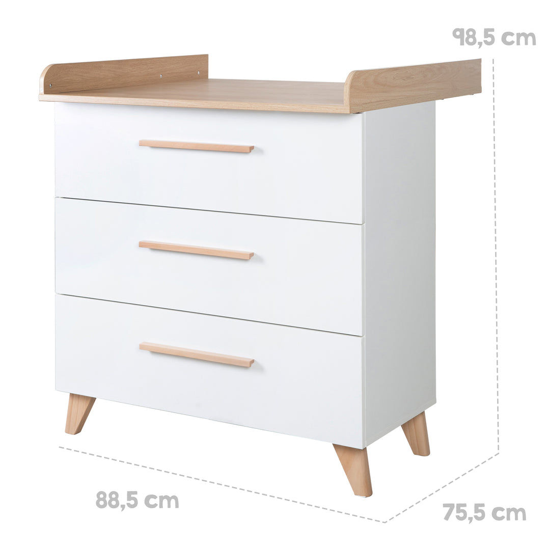 Zimmerset 'Leon' 3-teilig - Kombi-Bett 70x140 + Kommode + Schrank 2,5-türig - Weiß / Eiche