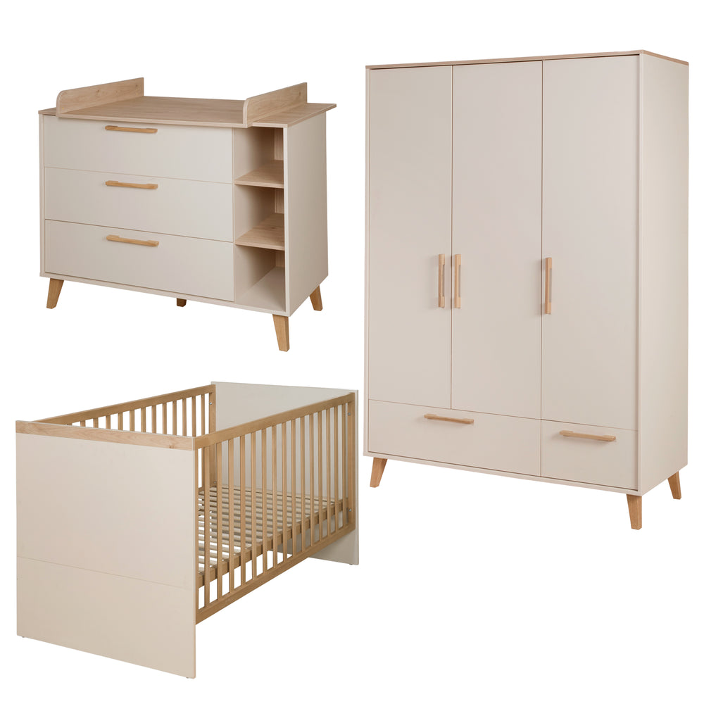 Ensemble de chambre de bébé 'Jil' 3 pcs - Lit bébé + Commode bébé + Armoire - Cashmere / Chestnut