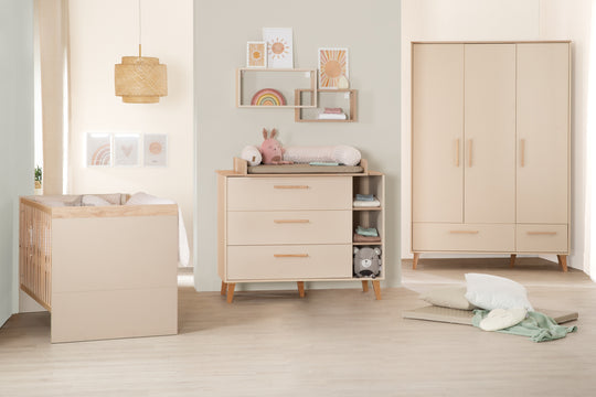 Babyzimmer 'Jil' 3-teilig - Gitterbett + Babykommode + Schrank - Cashmere / Chestnut