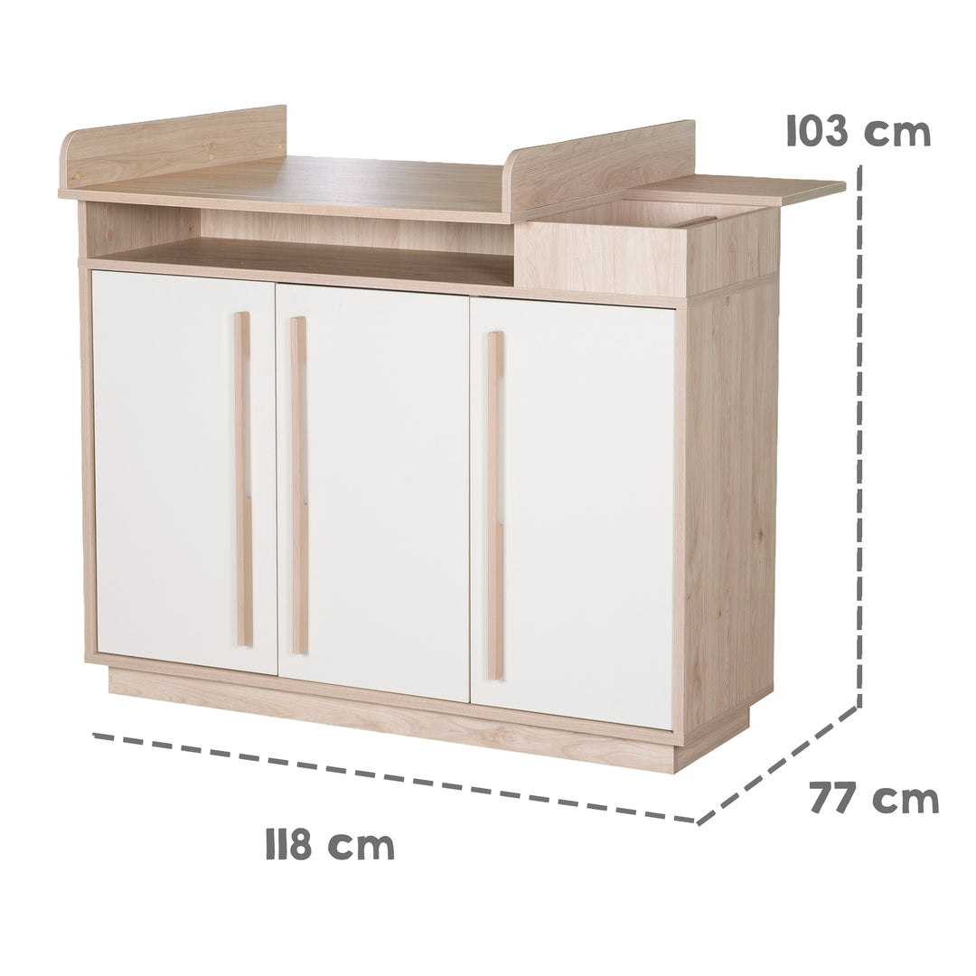 Chambre bébé 'Elva' 3 pcs – Étagères ouvertes & Fermeture Soft-Close – Cachemire / Noyer Virginia