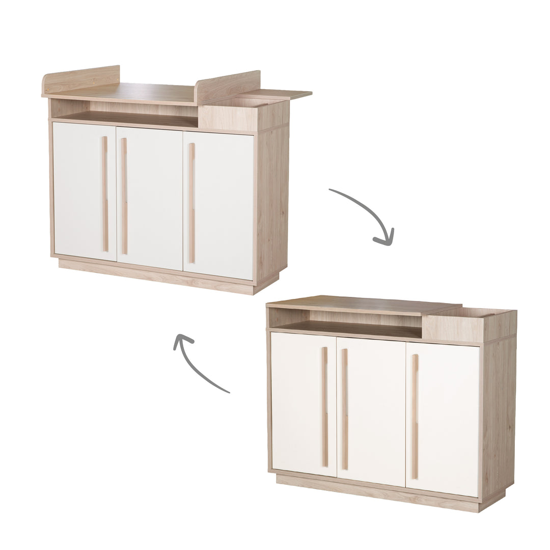 Chambre bébé 'Elva' 3 pcs – Étagères ouvertes & Fermeture Soft-Close – Cachemire / Noyer Virginia