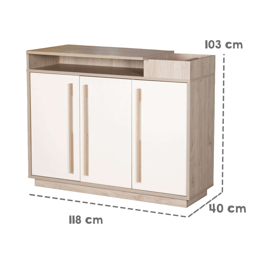 Chambre bébé 'Elva' 3 pcs – Étagères ouvertes & Fermeture Soft-Close – Cachemire / Noyer Virginia