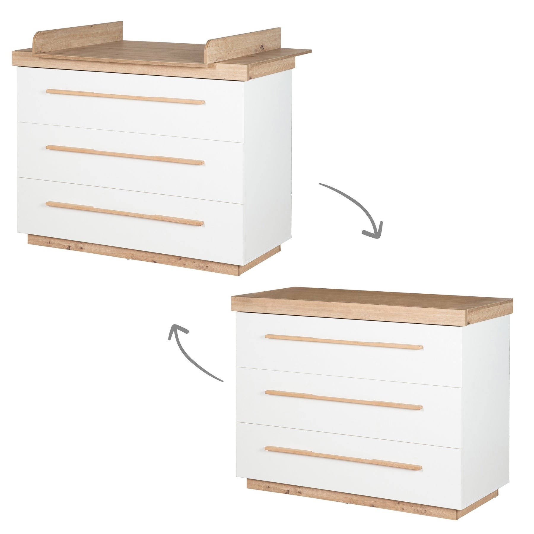 Commode à langer évolutive blanc lumineux chêne Artisan