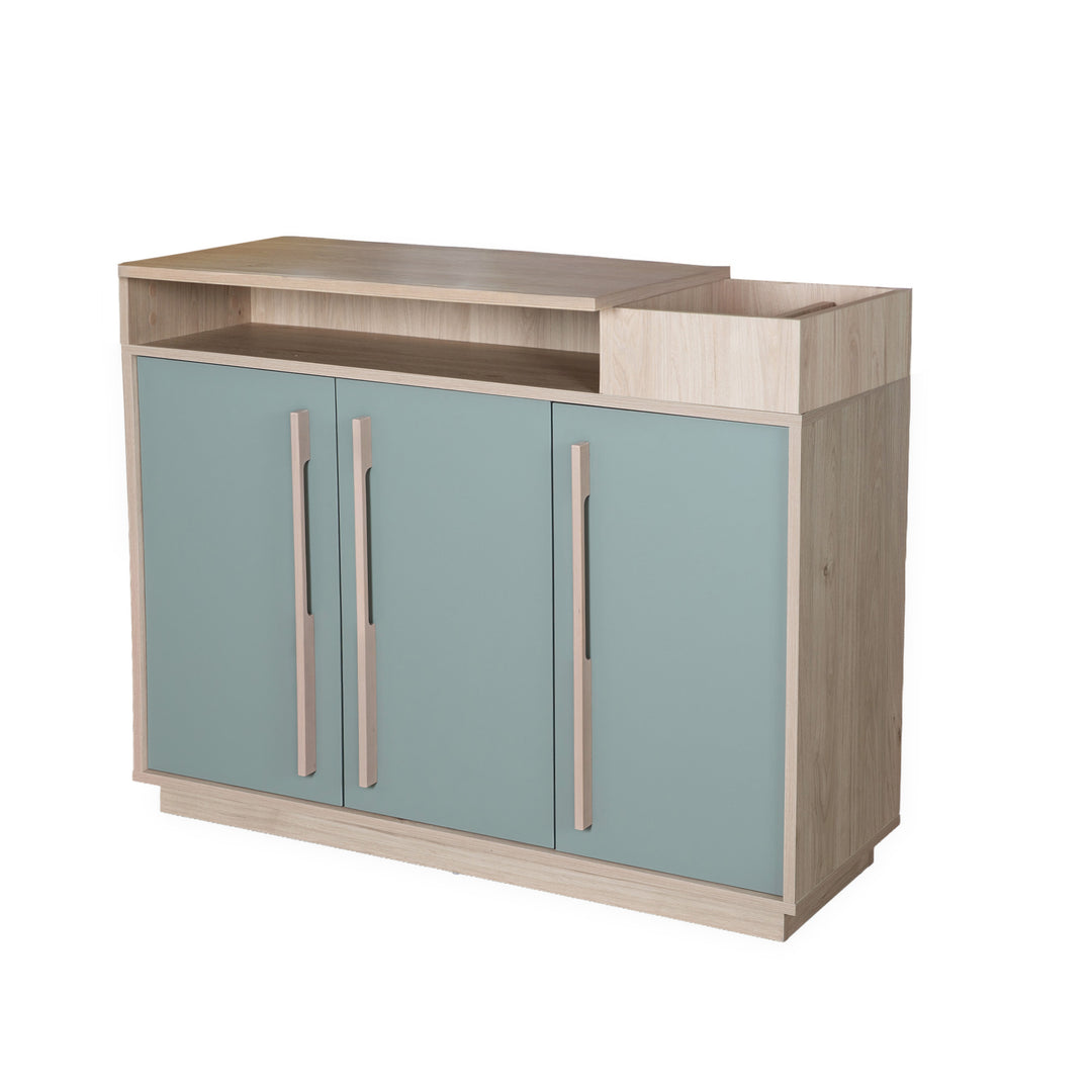 Chambre bébé 'Selva' 3 pc – Étagères ouvertes & Fermeture Soft-Close – Vert Reed / Noyer Virginia