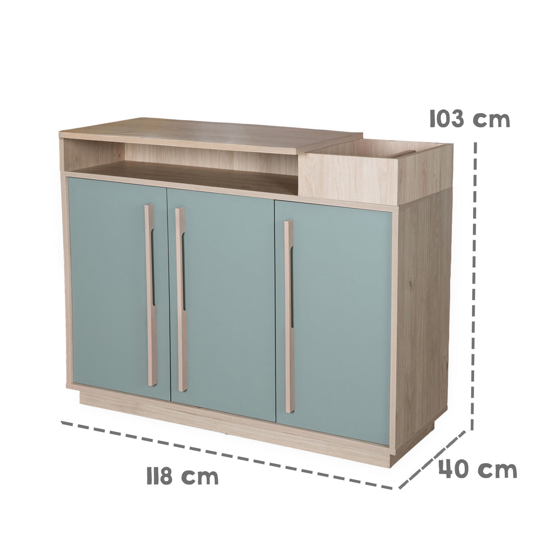 Chambre bébé 'Selva' 3 pc – Étagères ouvertes & Fermeture Soft-Close – Vert Reed / Noyer Virginia