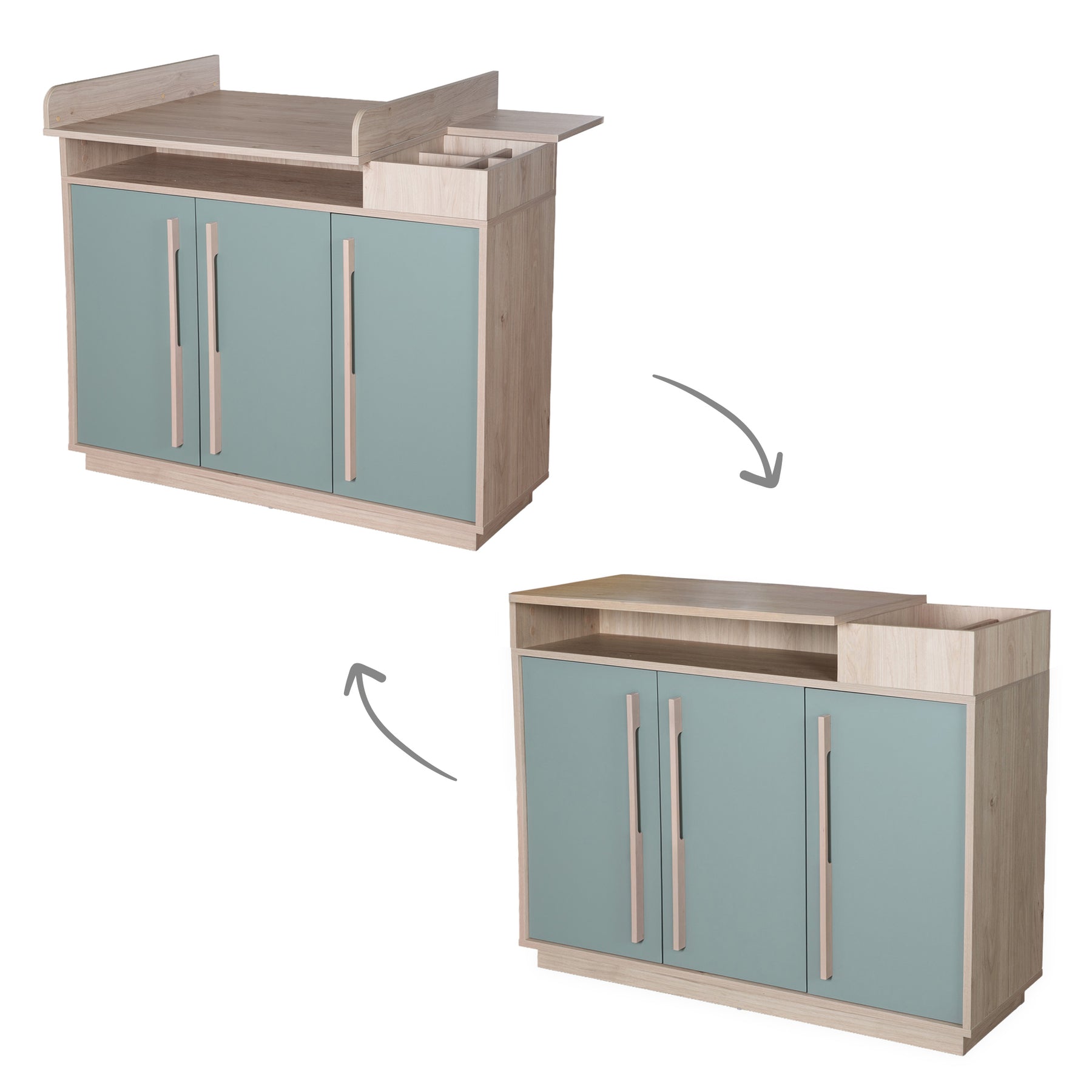 Commode à langer évolutive vert sauge noyer