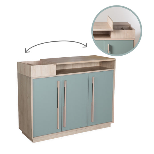 Chambre bébé 'Selva' 3 pc – Étagères ouvertes & Fermeture Soft-Close – Vert Reed / Noyer Virginia