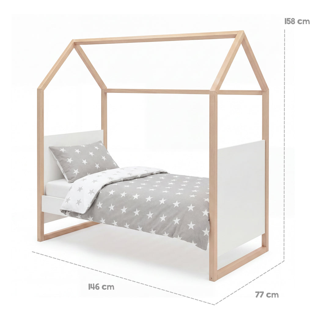 Kinderzimmerset 'Noah' 3-teilig mit Hausbett in 70x140 cm - Weiß / Tristan Eiche