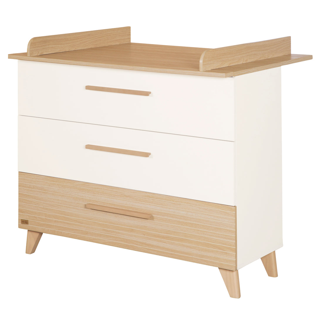 Babyzimmerset 'Theo' 3-teilig - Bett 70x140 + Wickelkommode + Kleiderschrank - Weiß / Eiche
