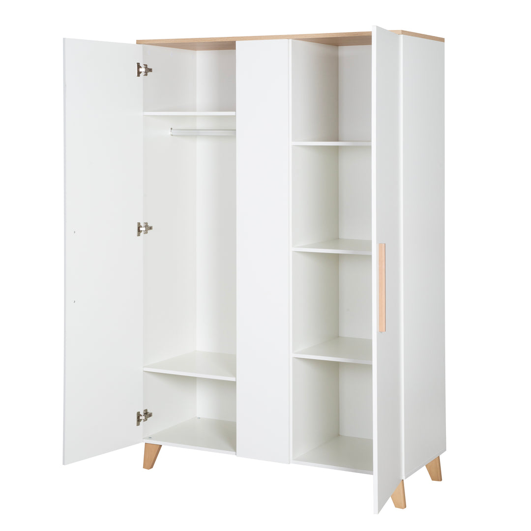 Chambre bébé Leon 3 pc – Lit bébé & cododo 60x120 + Commode à langer + Armoire 2,5 portes – Blanc / Chêne Othello